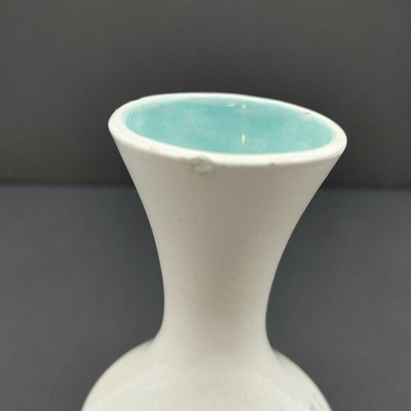 Ceramic Vase With Blue Floral Design & Turquoise Interior Marked Anna 1972 VTG - Picture 9 of 9